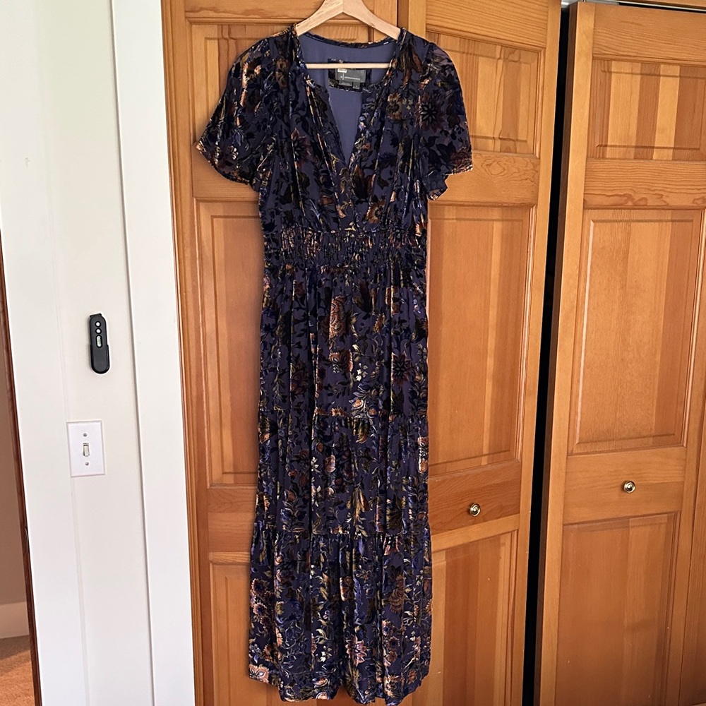 Velvet Floral Maxi Dress - Royal Purple and Gold